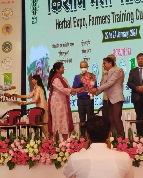 Nirupa, founder of Niarka Herbal Care, at the Kisan Mela in Anand, January 2024